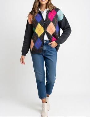 United Colors Of Benetton Multicolor Argyle Wool Blend Cardigan